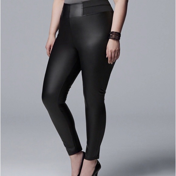 Simply Vera Wang Faux Leather High Rise Black Leggings EUC 2X - Picture 1 of 6